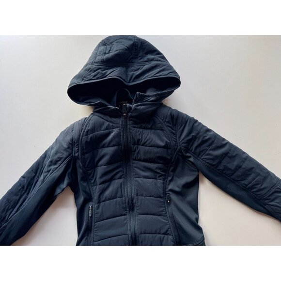 LULULEMON Extra Mile Navy Tech Fleece Removable Dickey Hooded Jacket, Size 4 - Picture 7 of 16